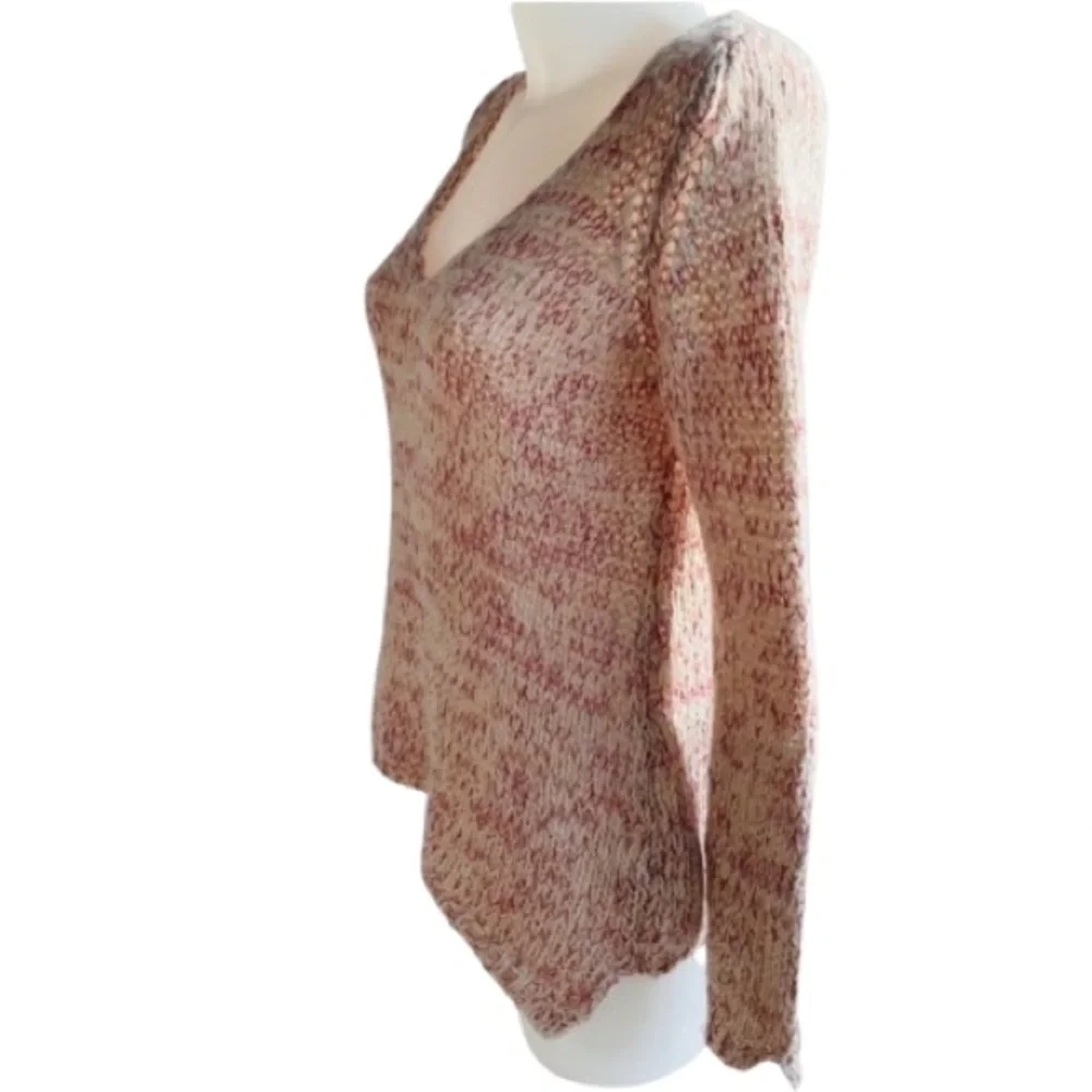 Zara Knit Mohair Asymmetrical High Low Pull Over Cream & Red Size Small - Picture 8 of 12